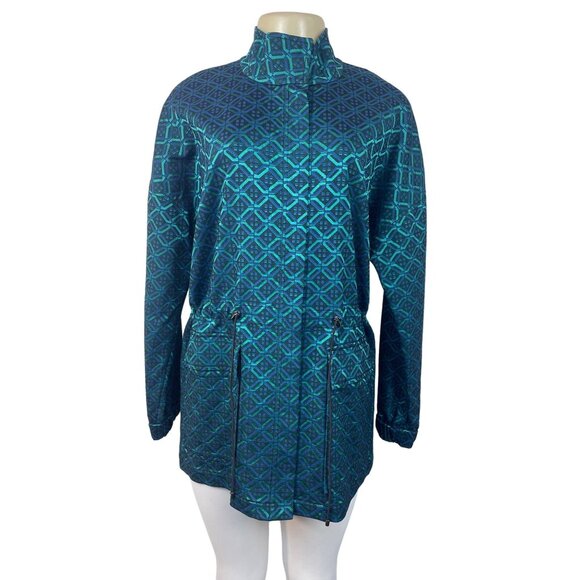 St. John Women's Tile Print Teal CoatFunnel Jacket Sz S - NWT